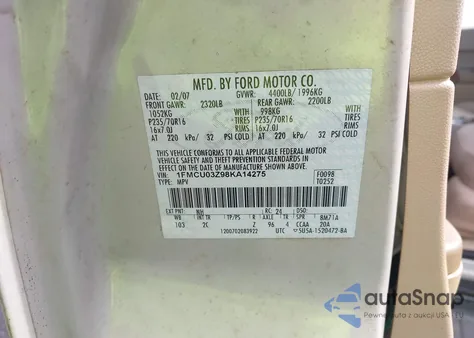 2008 Ford Escape Xlt z USA, uszkodzony, nr VIN 1FMCU03Z98KA14275